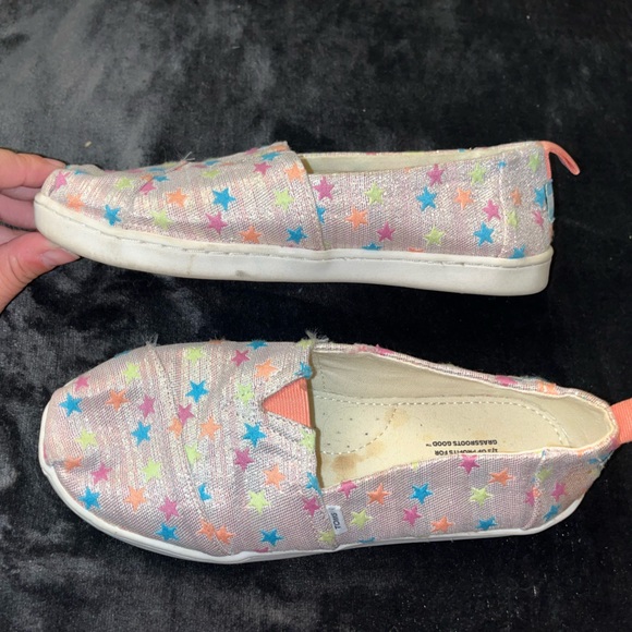 Big Girls TOMS Alpargata shoes Pink Glimmer Stars, size youth 4 - Picture 8 of 9